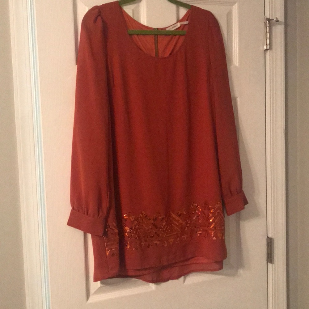 long sleeve tunic dress with beading